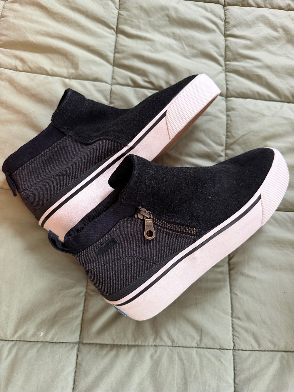 Keds Black Slip-On Wedge Sneakers with Side Zip Accent